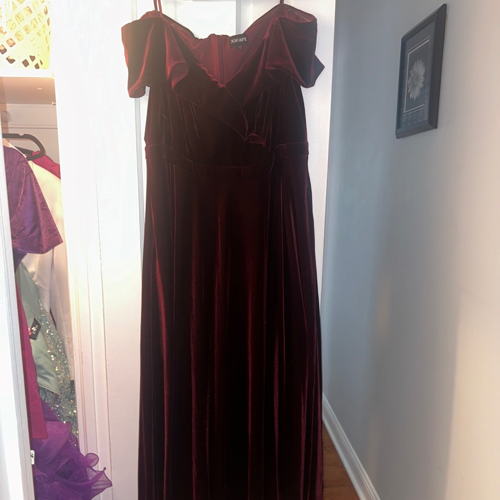 Burgundy Xscape Velvet Aline Dress In Size 20w